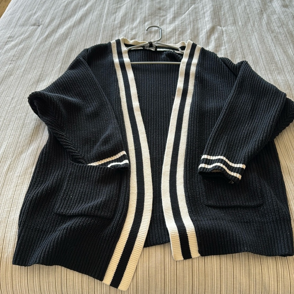 Black with white stripes size, small cardigan, oversized